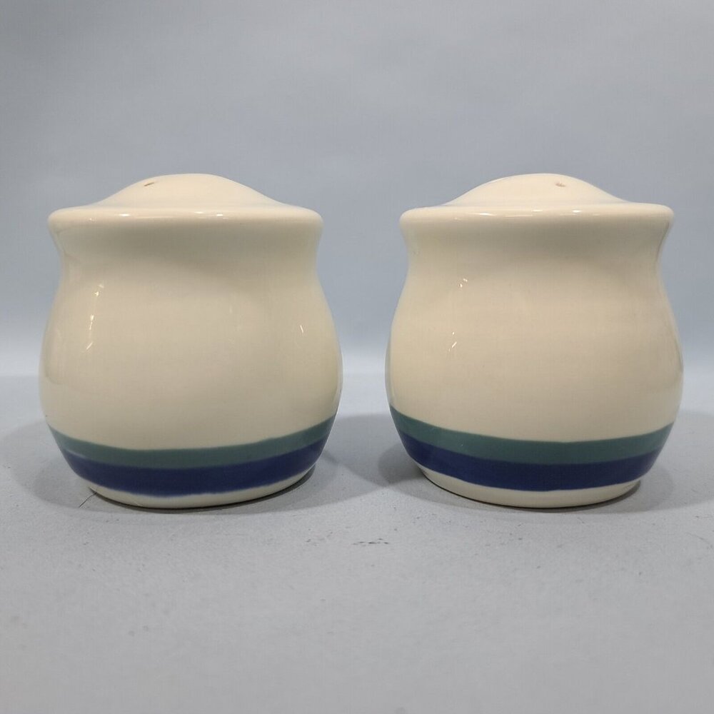 Pfaltzgraff Northwinds Salt & Pepper Shaker Set 3 & 4 Hole Blue Green Bands